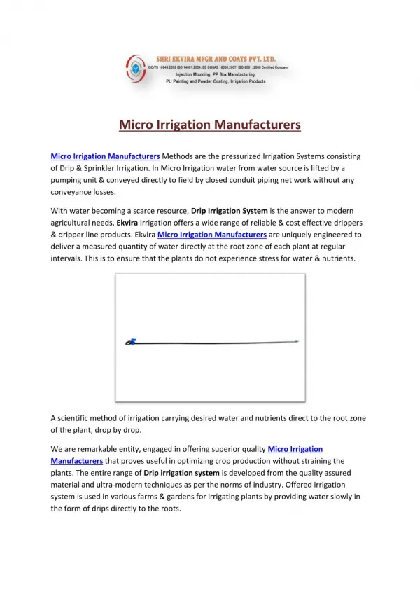 Micro Irrigation Manufacturers