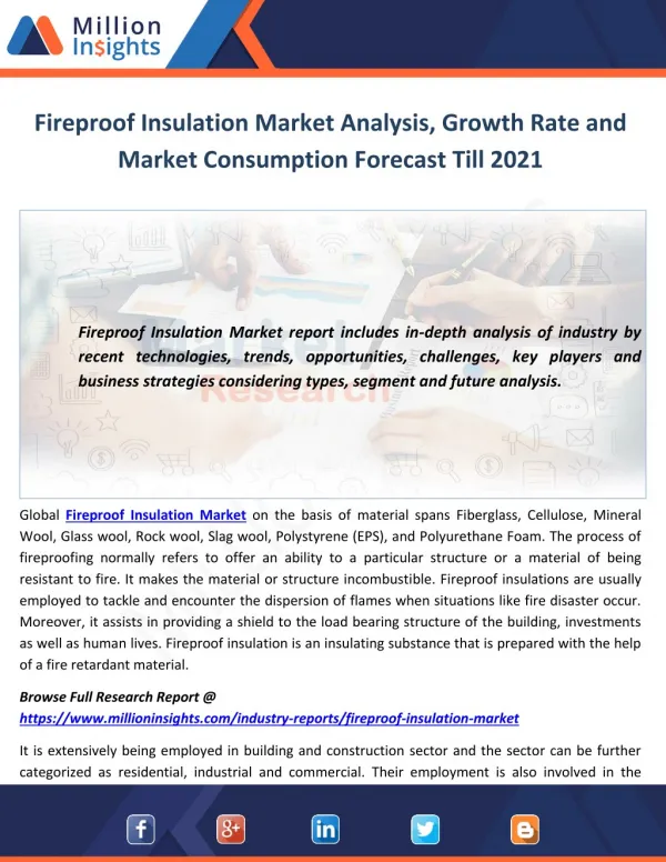 Fireproof Insulation Market Analysis, Growth Rate and Market Consumption Forecast Till 2021