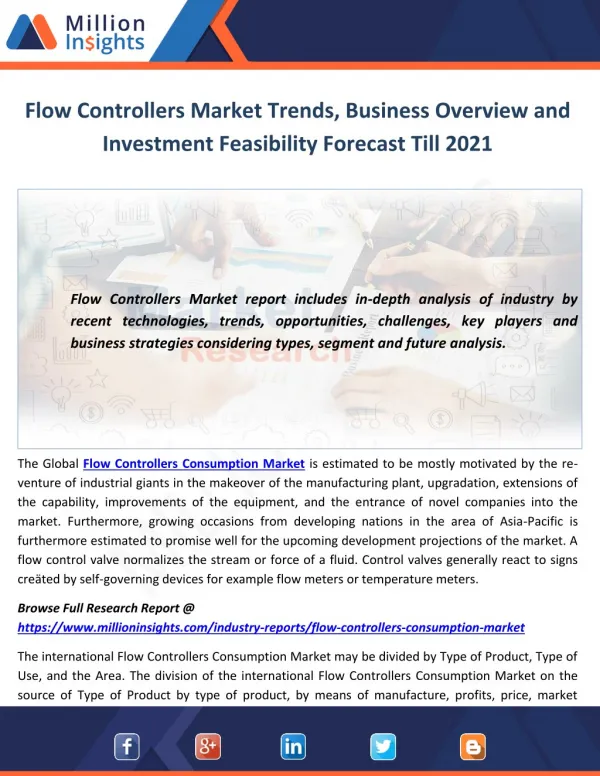 Flow Controllers Market Trends, Business Overview and Investment Feasibility Forecast Till 2021