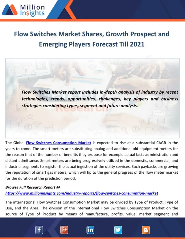 Flow Switches Market Shares, Growth Prospect and Emerging Players Forecast Till 2021