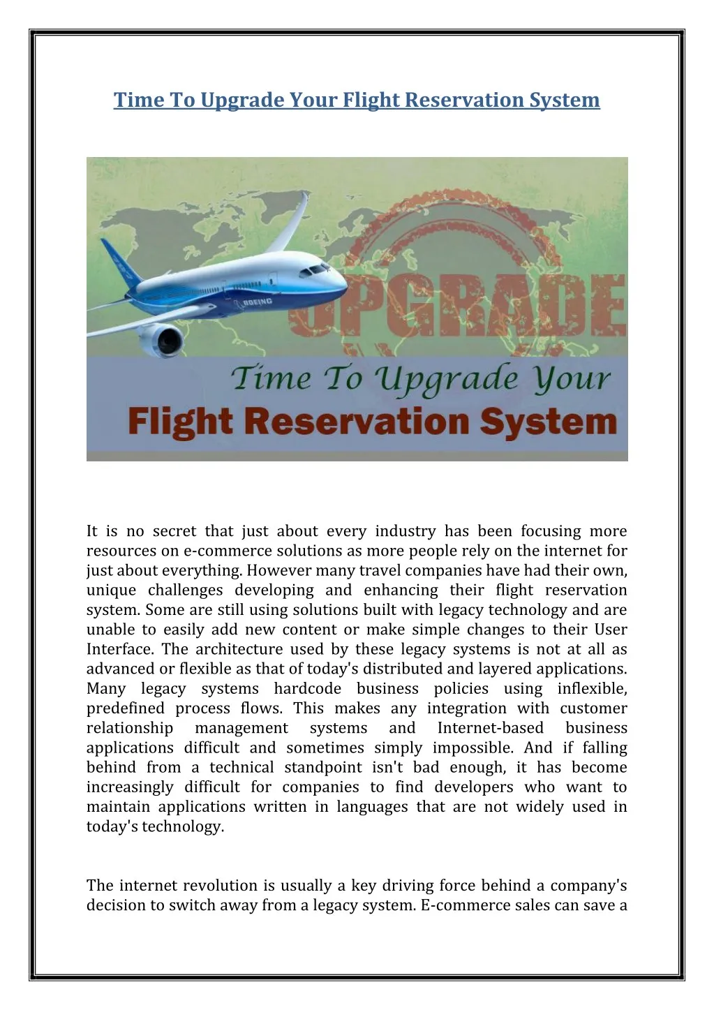 time to upgrade your flight reservation system