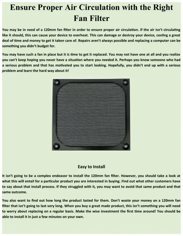 Ensure Proper Air Circulation with the Right Fan Filter