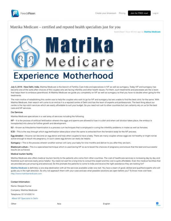 Matrika Medicare – certified and reputed health specialists just for you