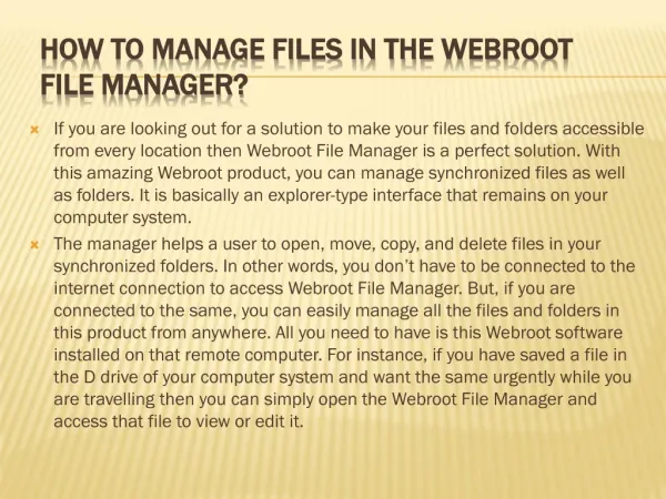 How to manage files in the webroot file manager