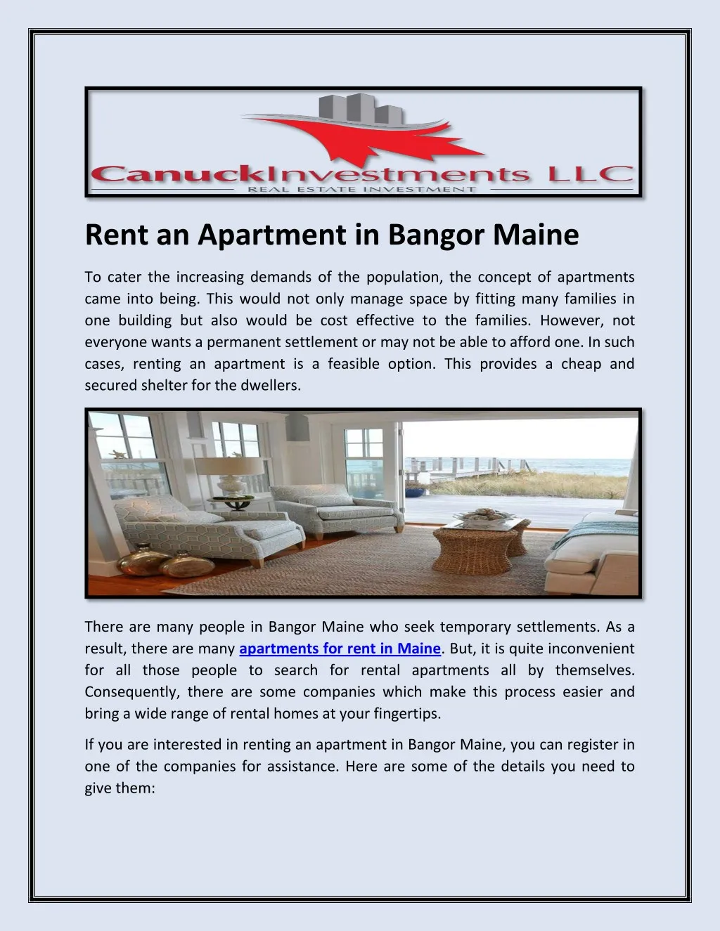 rent an apartment in bangor maine