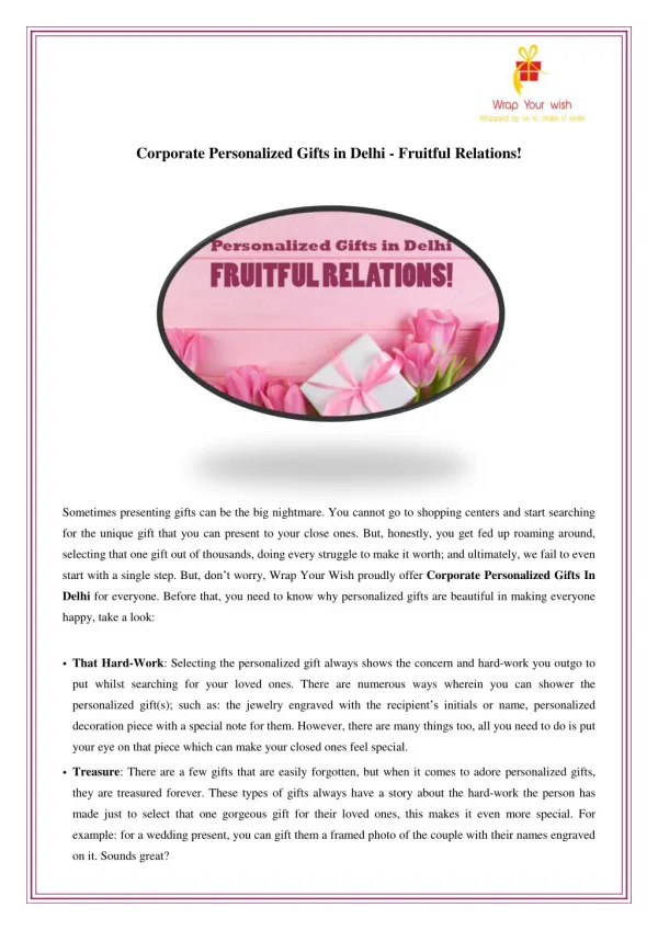 Corporate Personalized Gifts in Delhi - Fruitful Relations
