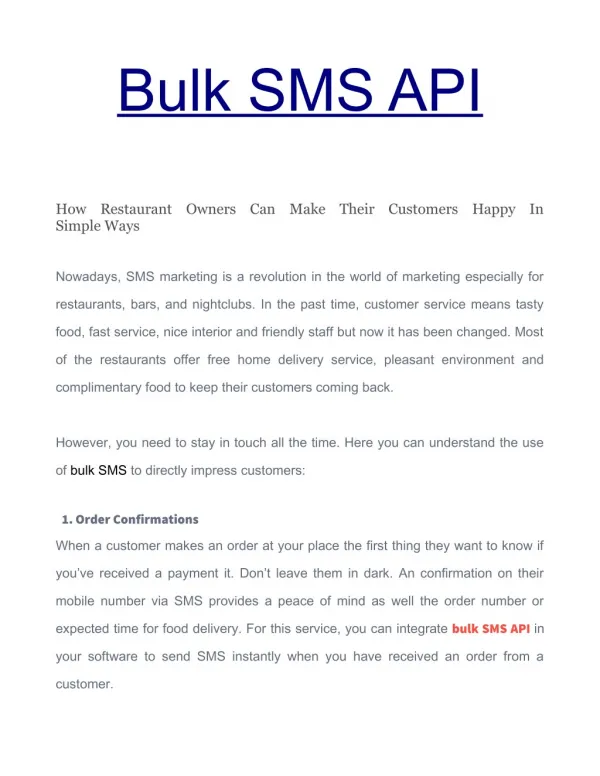 Premium Bulk SMS API to Make Your Customer Happy