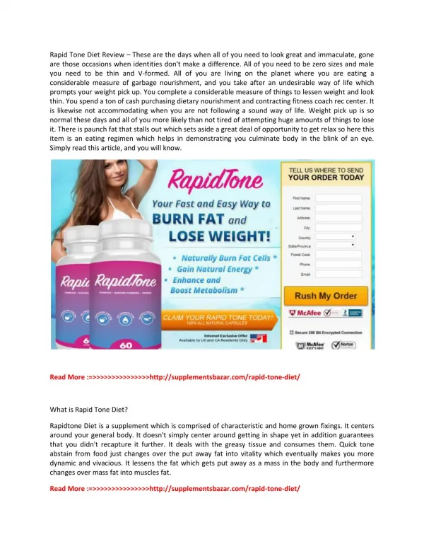 Rapid Tone Diet : Lose Weight Naturally “Gain Natural Energy”