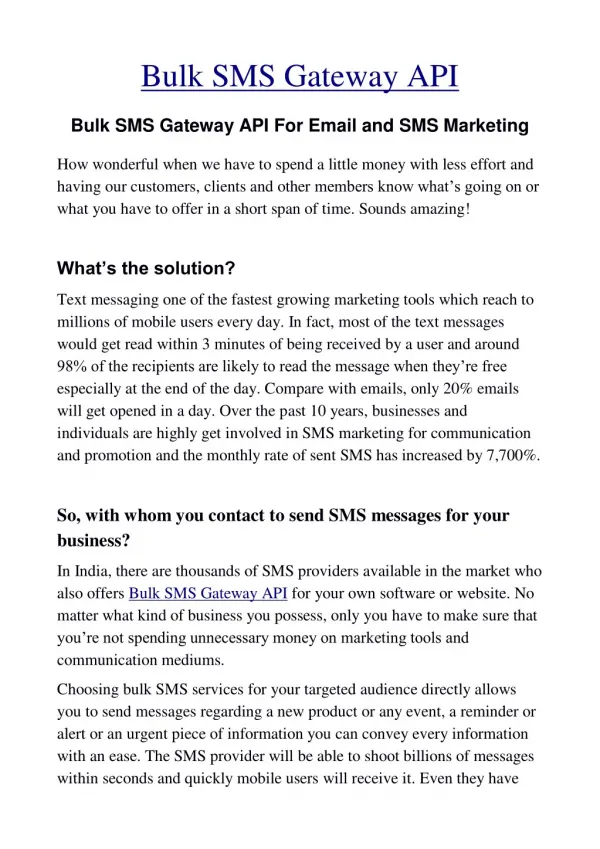 Bulk SMS Gateway API For Email and SMS Marketing.