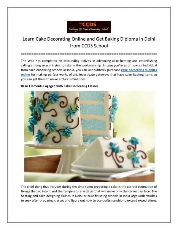 Learn Cake Decorating Online and Get Baking Diploma in Delhi from CCDS School