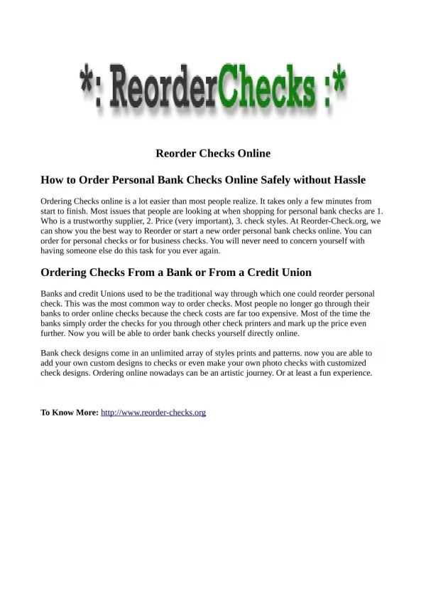 Reorder checks online