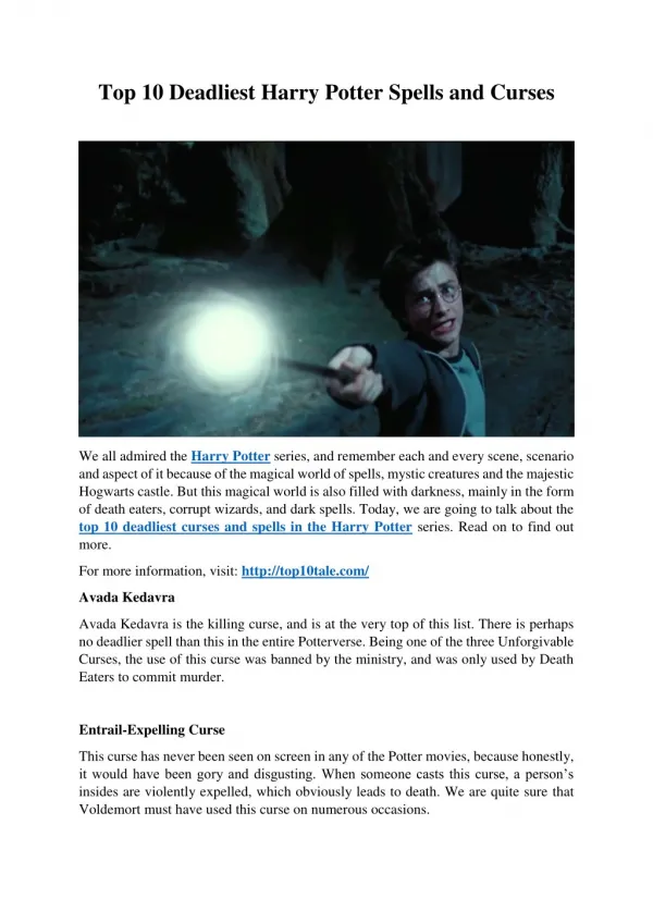 Top 10 Deadliest Harry Potter Spells and Curses