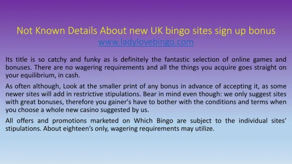 Not Known Details About new UK bingo sites sign up bonus