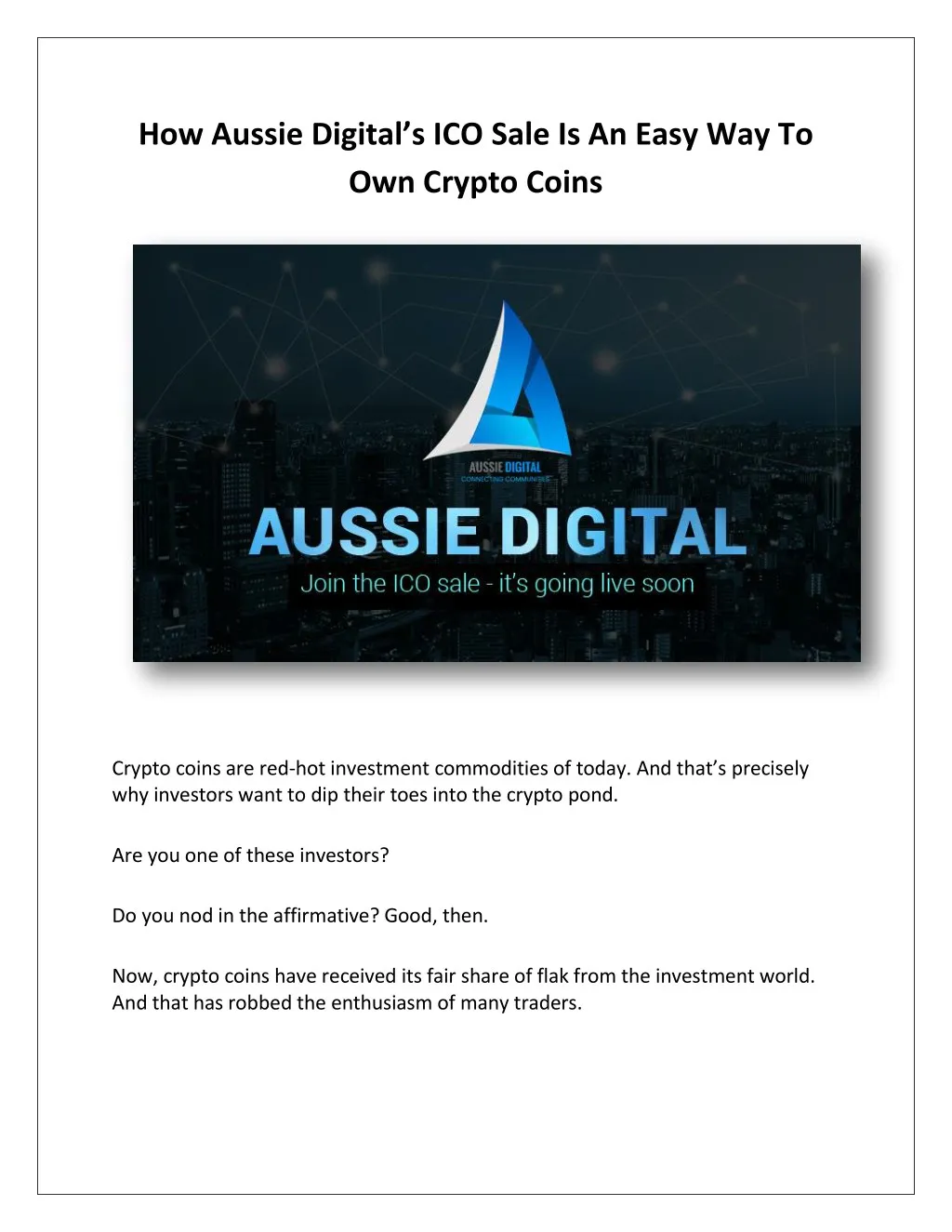 how aussie digital s ico sale is an easy