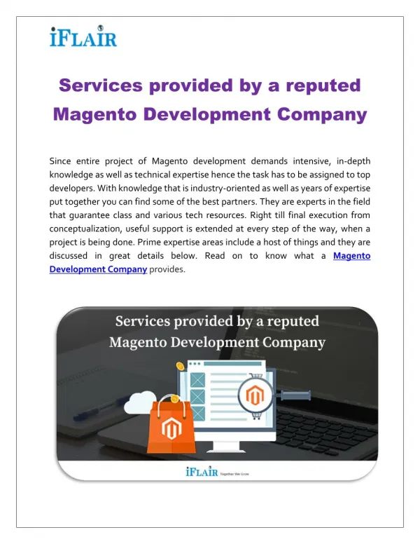 Services provided by a reputed Magento Development Company