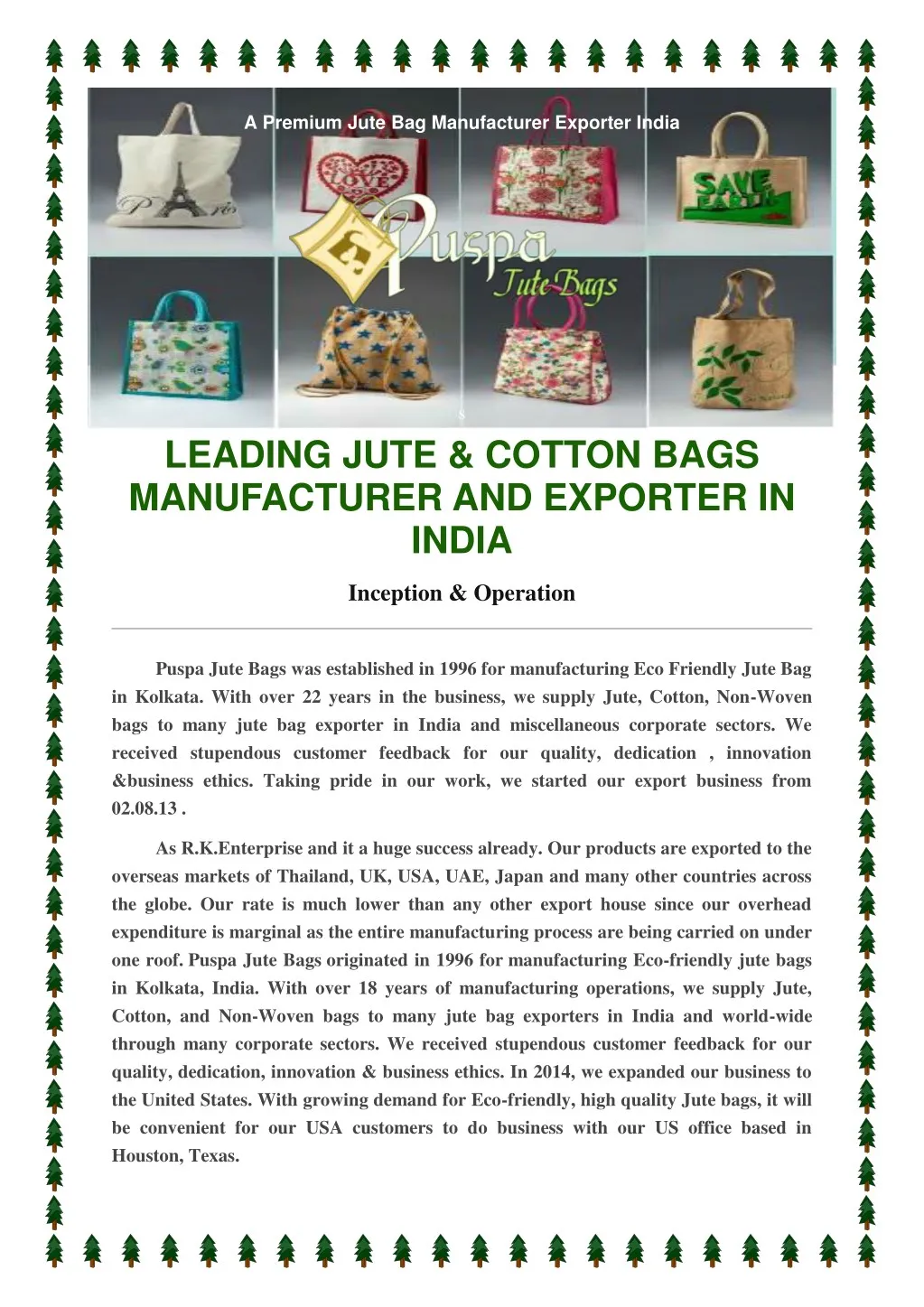 a premium jute bag manufacturer exporter india