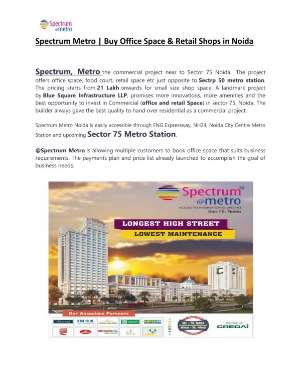 Spectrum Metro Sector 75 Noida | Commercial Space Office SpaceÂ 