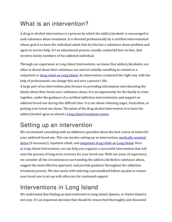 Addiction Interventions on Long Island