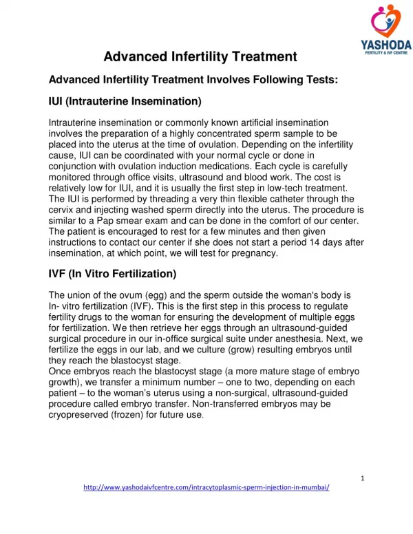 Advanced Infertility Treatment|ICSI,IVF,Egg Donation|Yashodaivfcentre