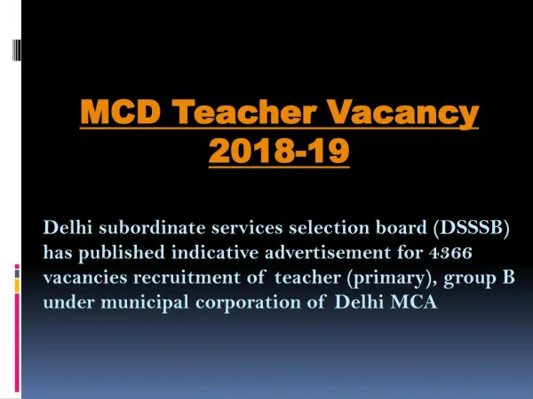 MCD Vacancy 2018-19