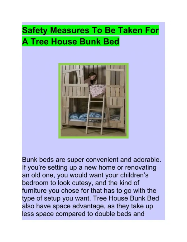Safety Measures To Be Taken For A Tree House Bunk Bed