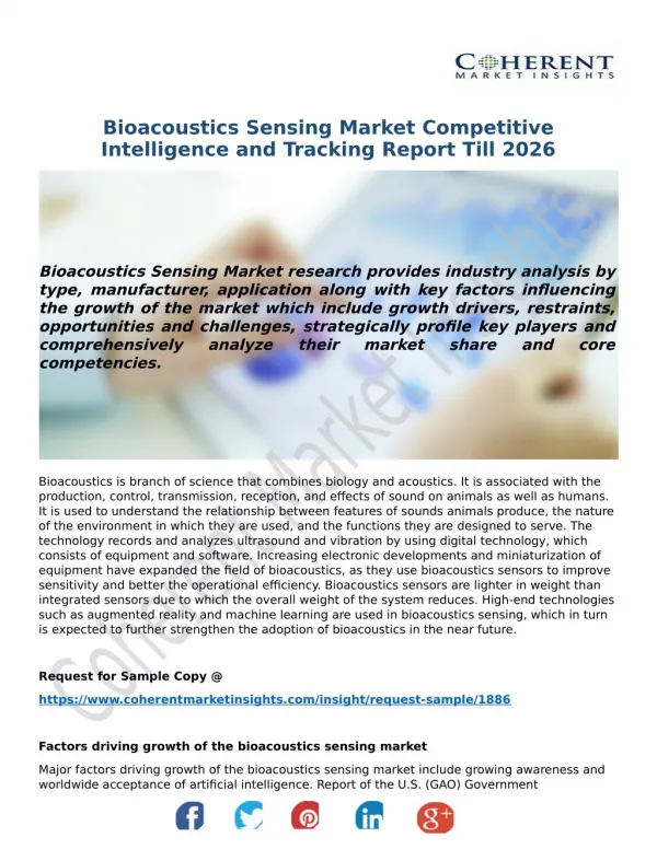 Bioacoustics SensingÂ  Market Growth Trends and Forecast, 2018-2026 by Coherent Market Insights