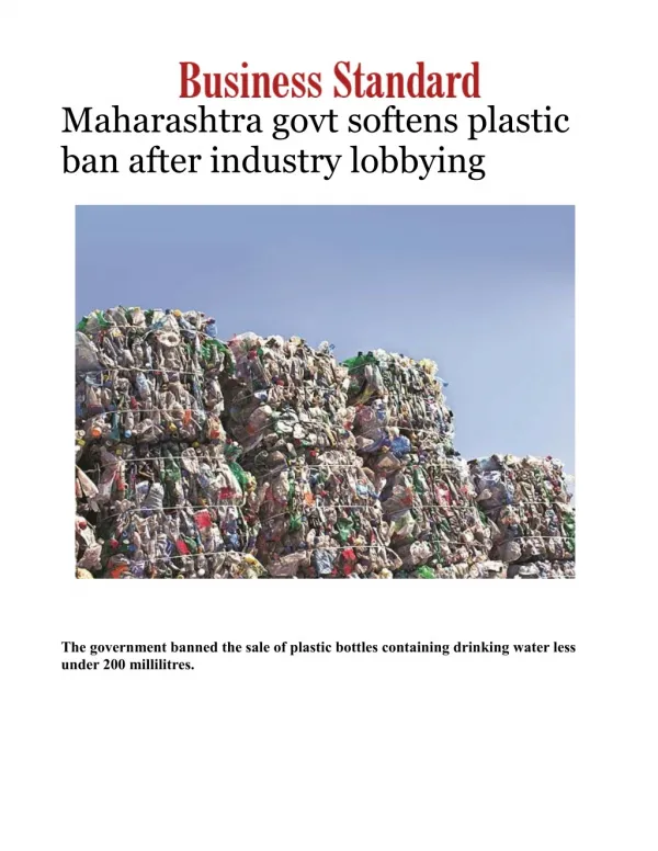 Maharashtra govt softens plastic ban after industry lobbying 
