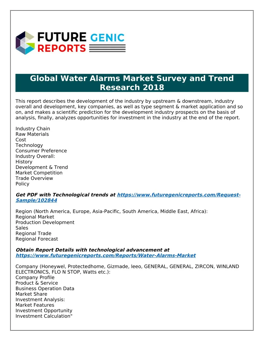 global water alarms market survey and trend
