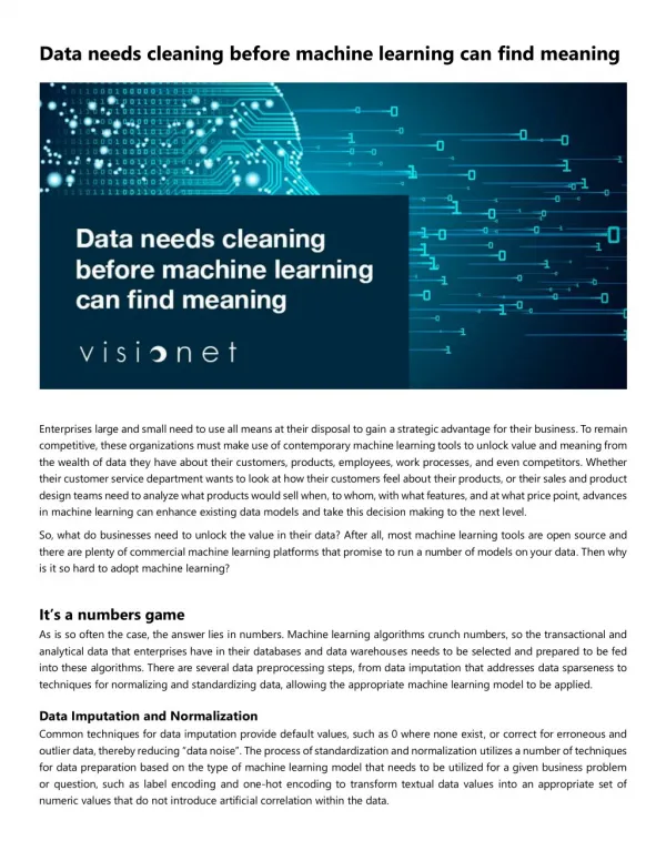 Data needs cleaning before machine learning can find meaning