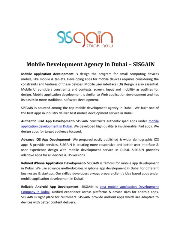 Leading Mobile development service in Dubai | SISGAIN