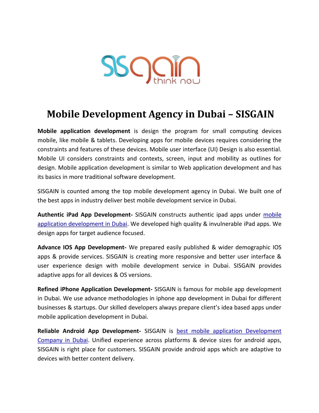 mobile development agency in dubai sisgain