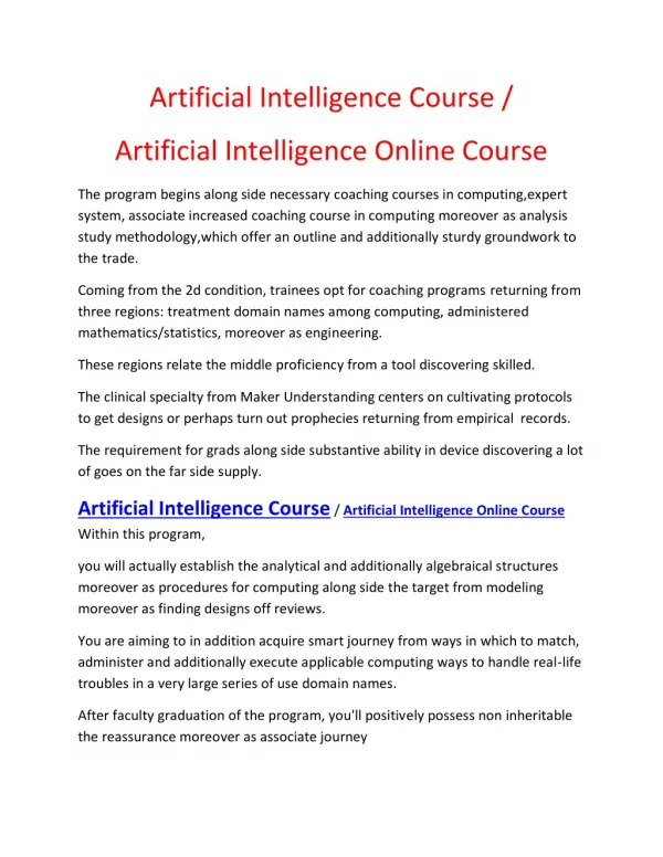 Artificial Intelligence Course | Artificial Intelligence Course Online