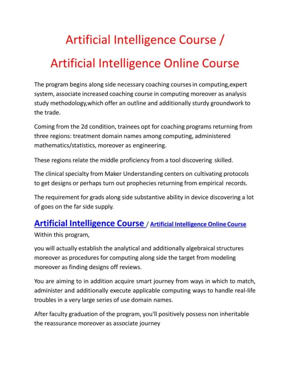 Artificial Intelligence Course Online | Artificial Intelligence Course |