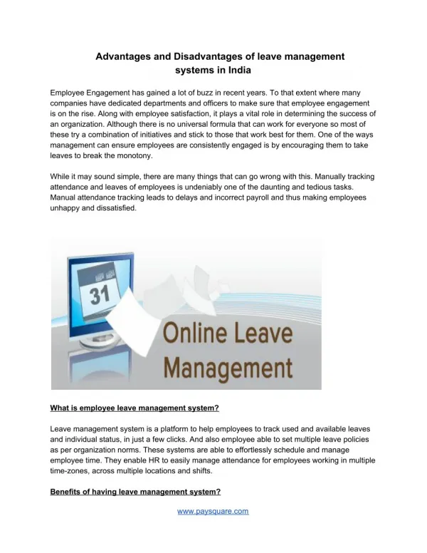 Advantages and Disadvantages of leave management systems in India