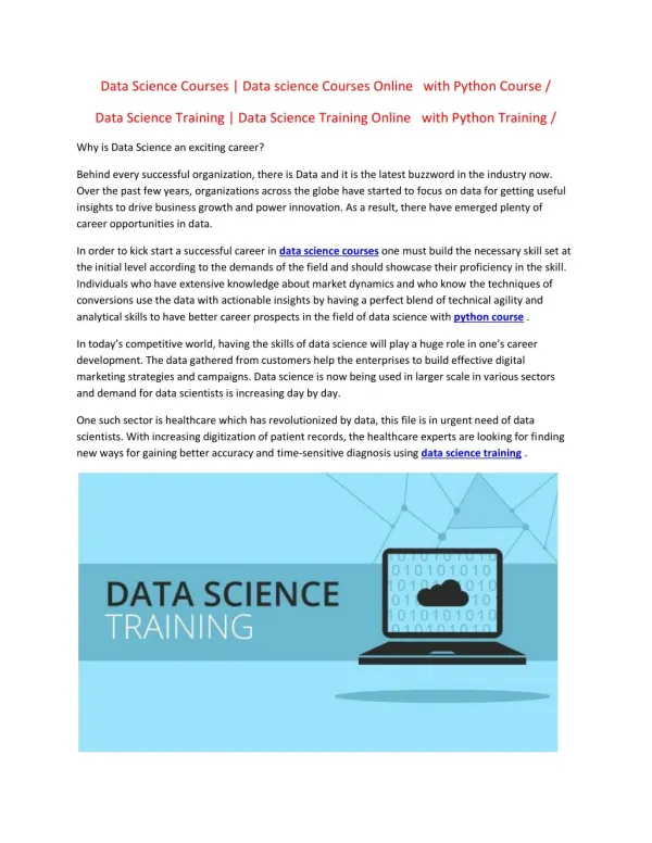 Data Science Courses | Data Science Training | Python Courses