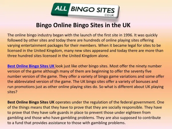 Bingo Online Bingo Sites in the UK