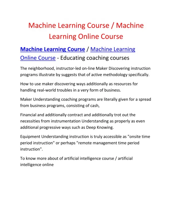 Machine Learning Course | Machine Learning Course Online