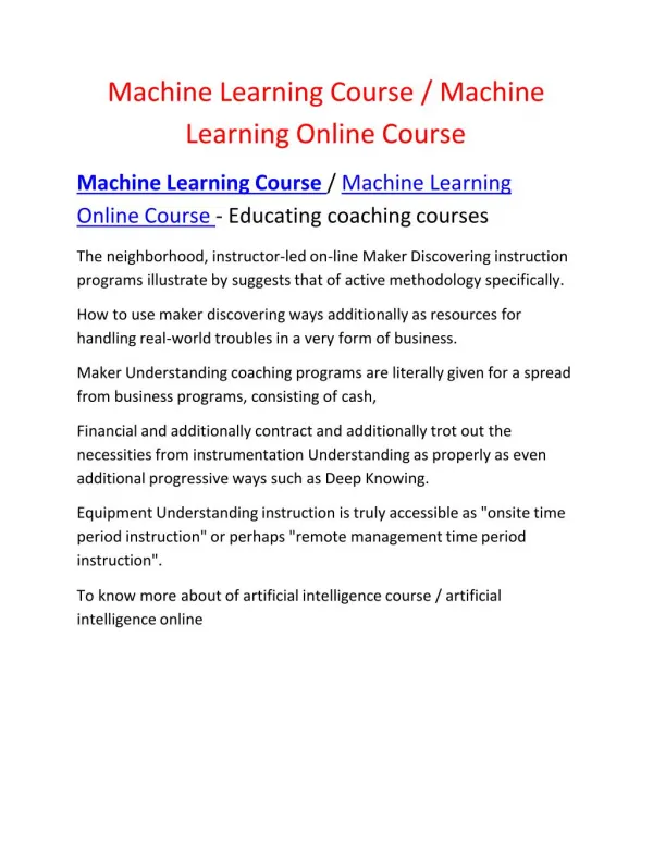 Machine Learning Online Course | Artificial Intelligence Online Course