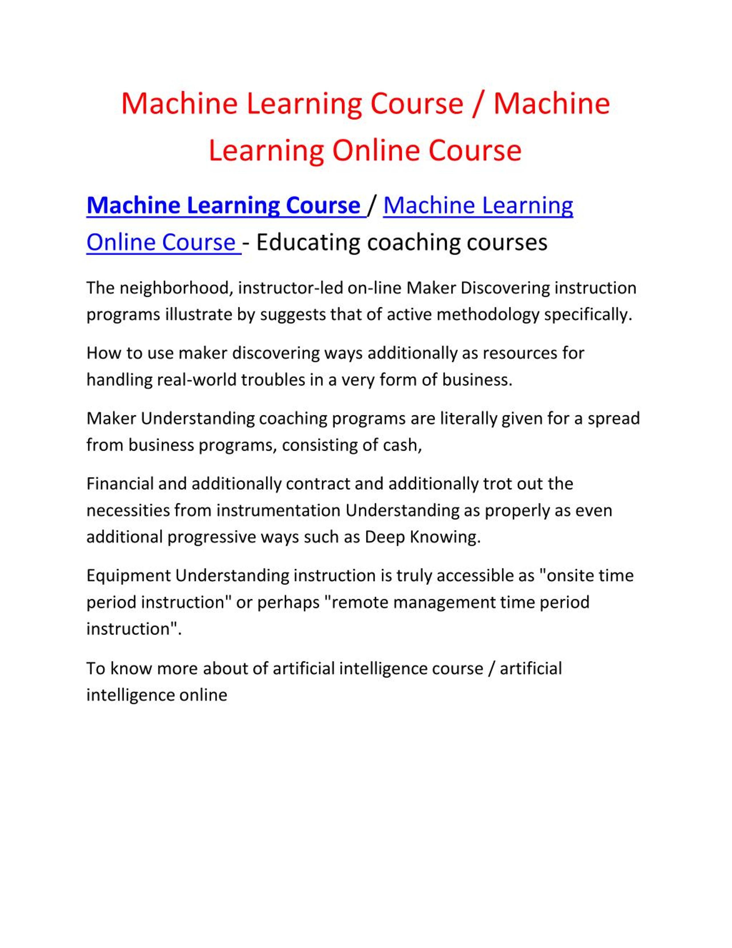 PPT - Machine Learning Online Course | Artificial Intelligence Online ...