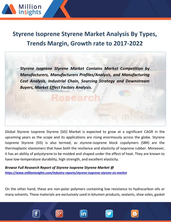 Styrene Isoprene Styrene Market Share, Strategies,Growth rate, Sales,Price to 2022
