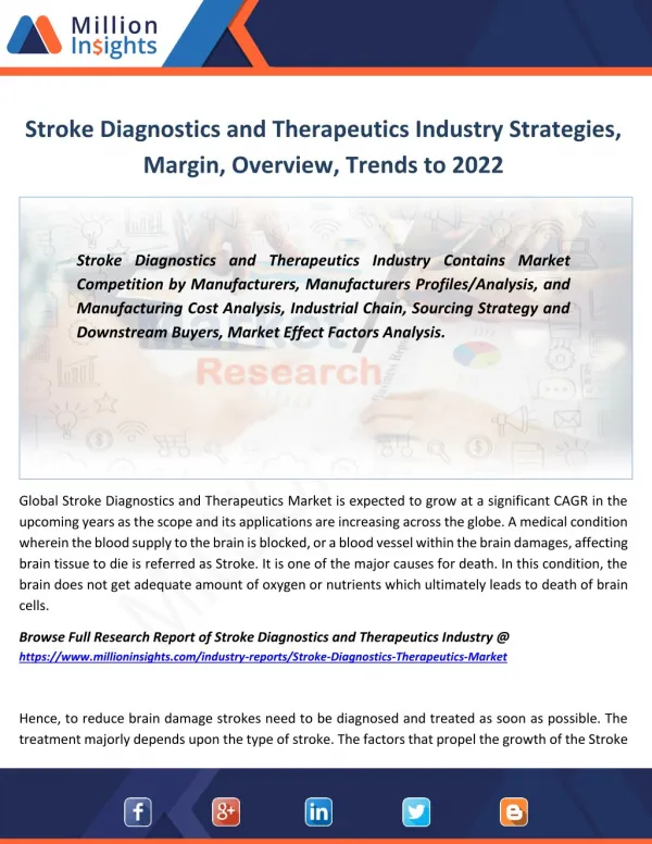 Stroke Diagnostics and Therapeutics Market by Applications, Region, Type, Revenue,Sales Analysis By 2022