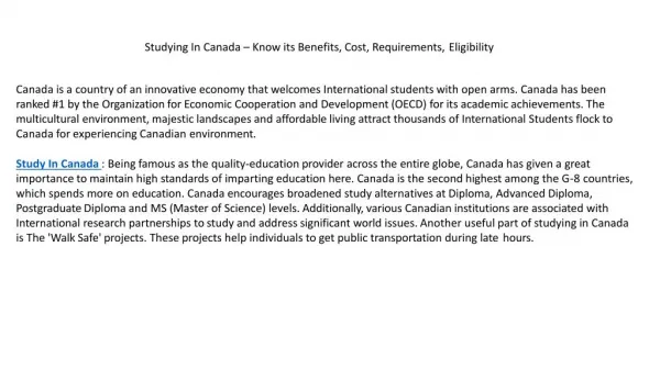 Studying in Canada Consultants - Requirements, Cost, Eligibility, Colleges, Courses