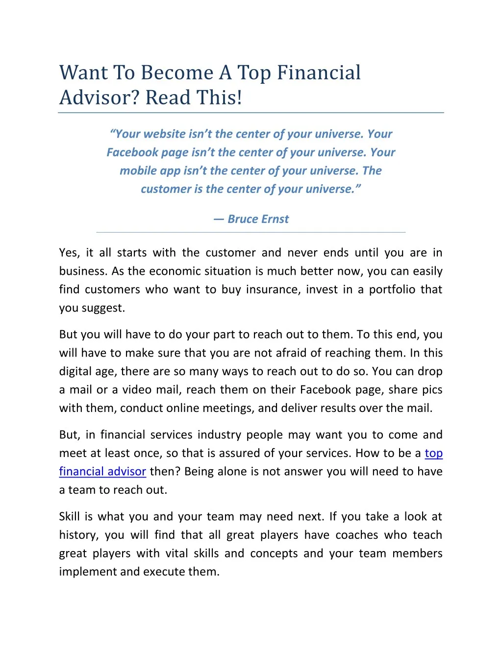 want to become a top financial advisor read this