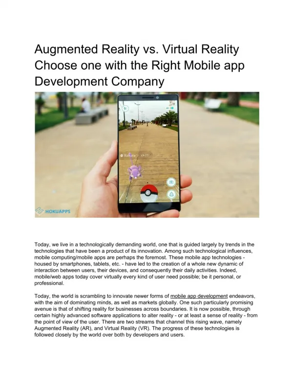 Augmented Reality vs. Virtual Reality Choose one with the Right Mobile app Development Company