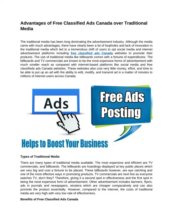 Advantages of Free Classified Ads Canada over Traditional Media