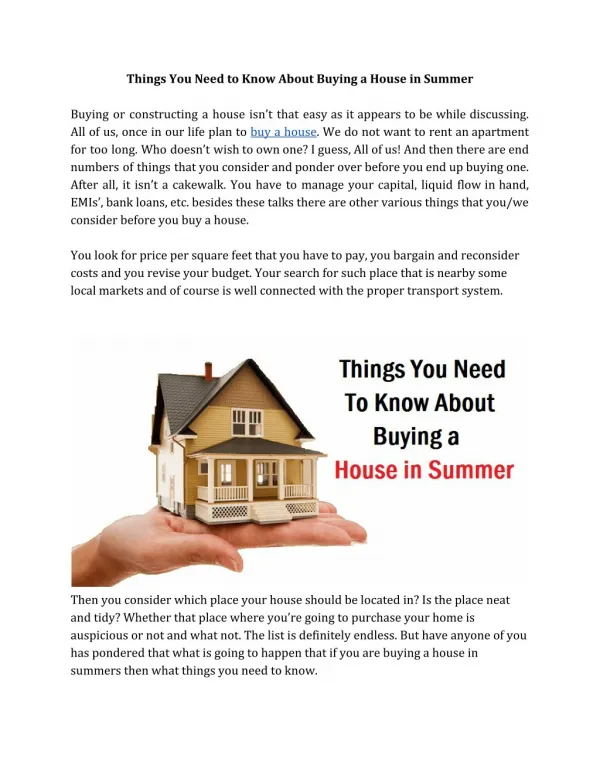 Things You Need to Know About Buying a House in Summer