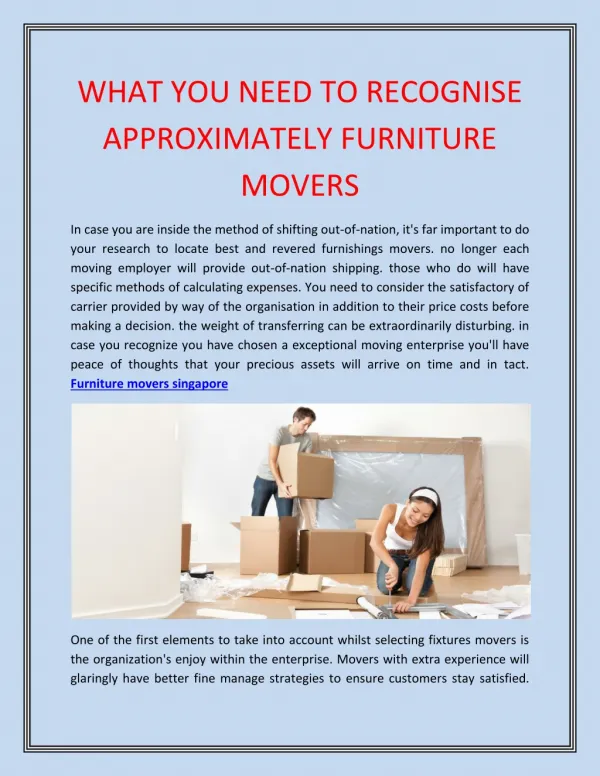 What You need to recognise approximately furniture Movers