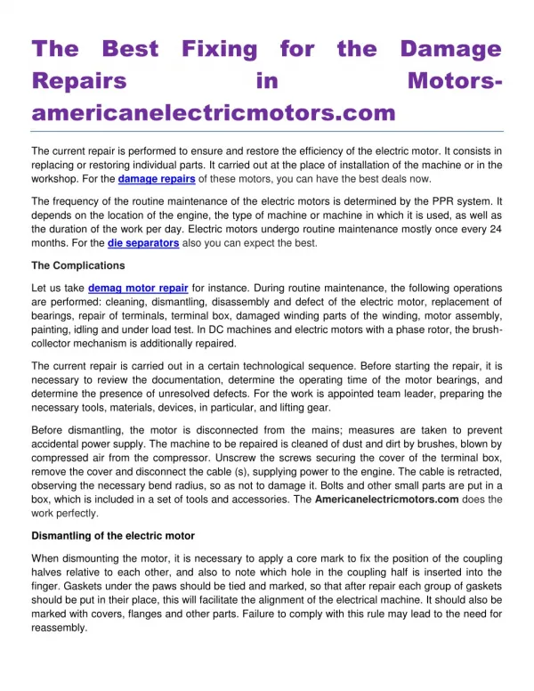 The Best Fixing for the Damage Repairs in Motors americanelectricmotors.com