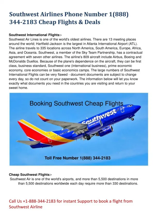 Southwest Airlines Reservations 1(888) 344-2183 Helpline Number