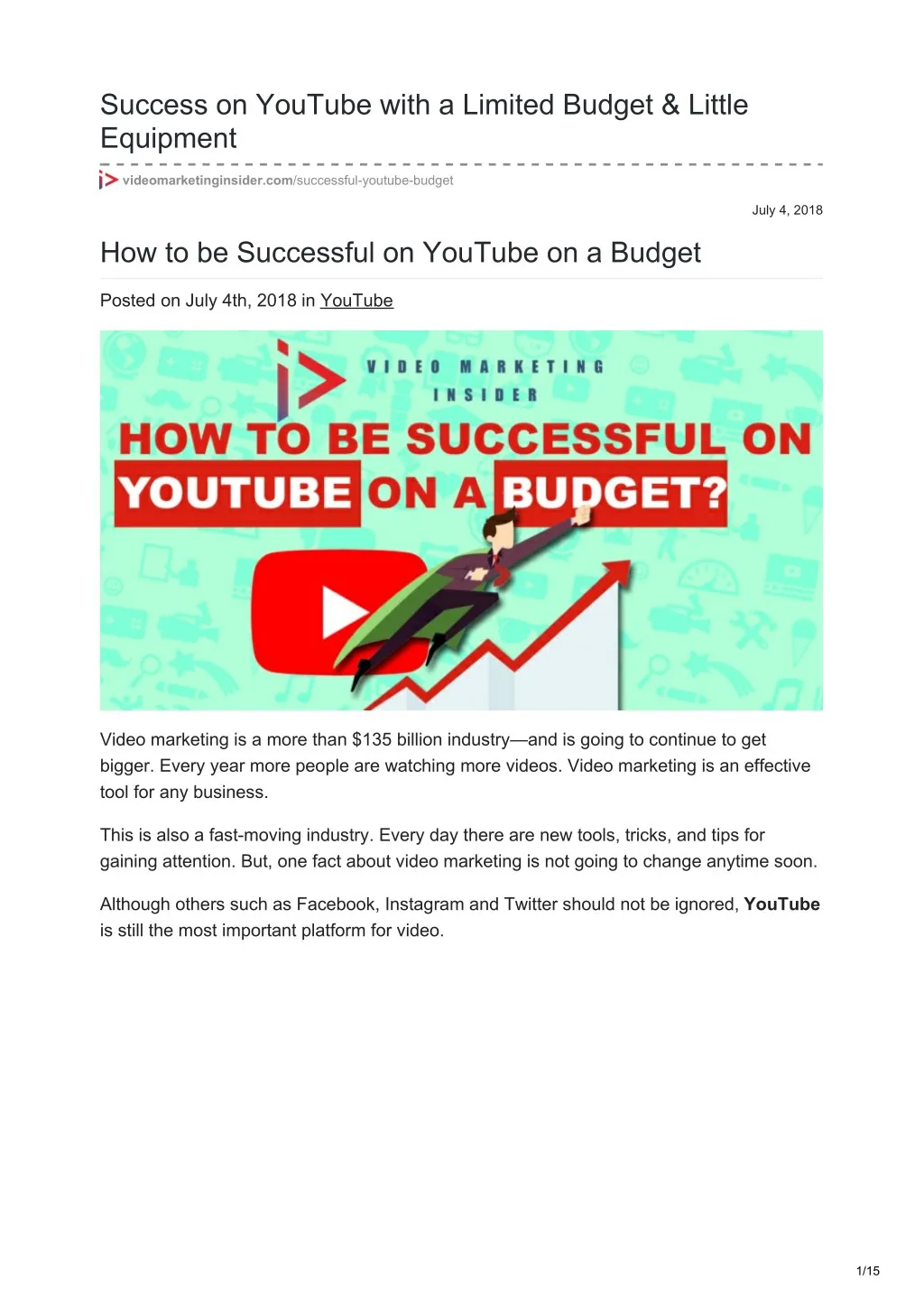 success on youtube with a limited budget little